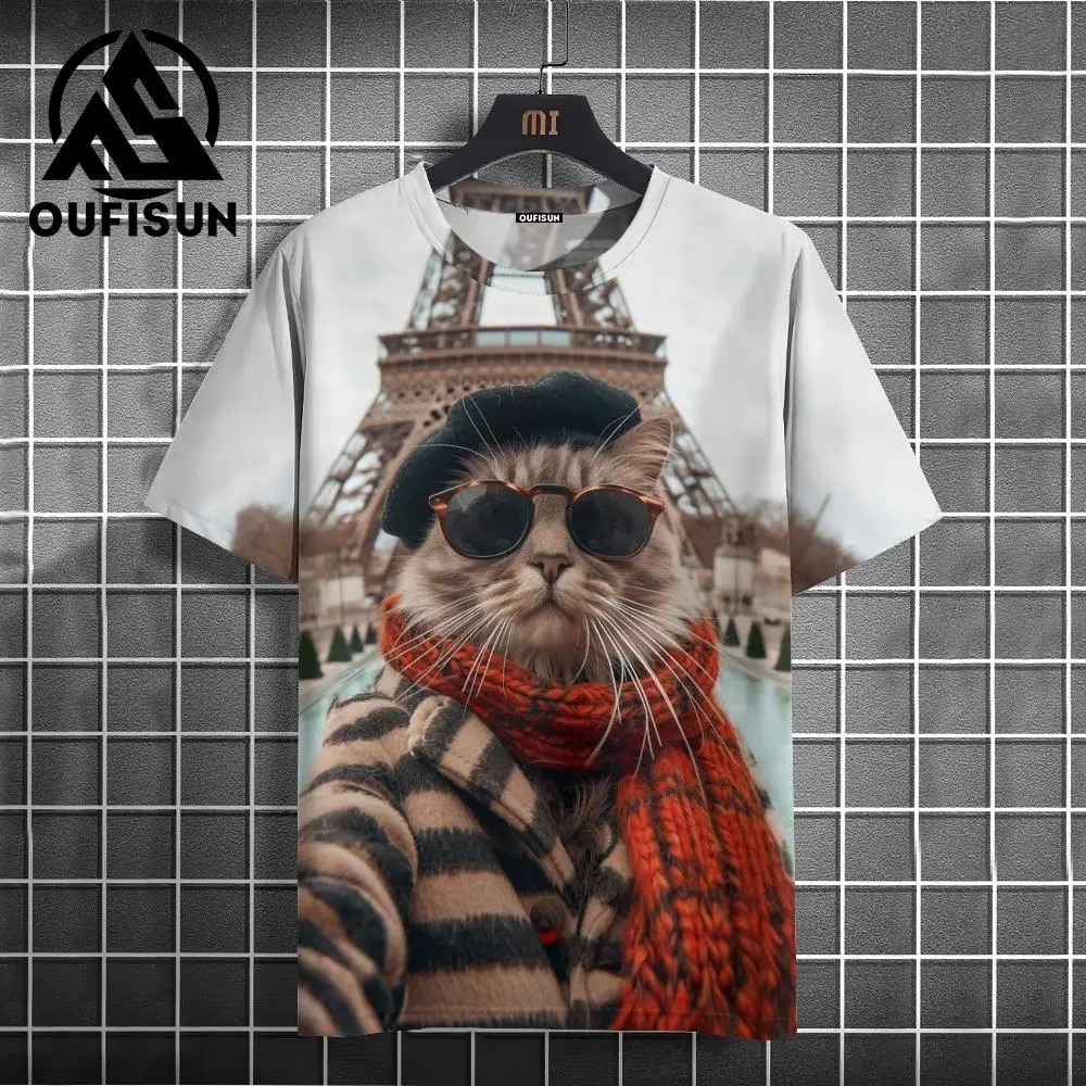 Camiseta con estampado 3D de animales para hombre y mujer, camisa de manga corta de gran tamaño, cuello redondo, informal