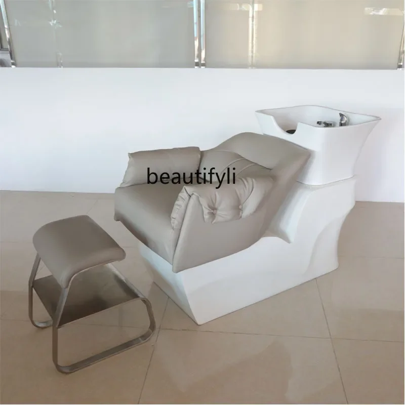 

zxqBarber shop special shampoo bed high-grade semi-lying punch bed light luxury, shampoo flush bed with pedal