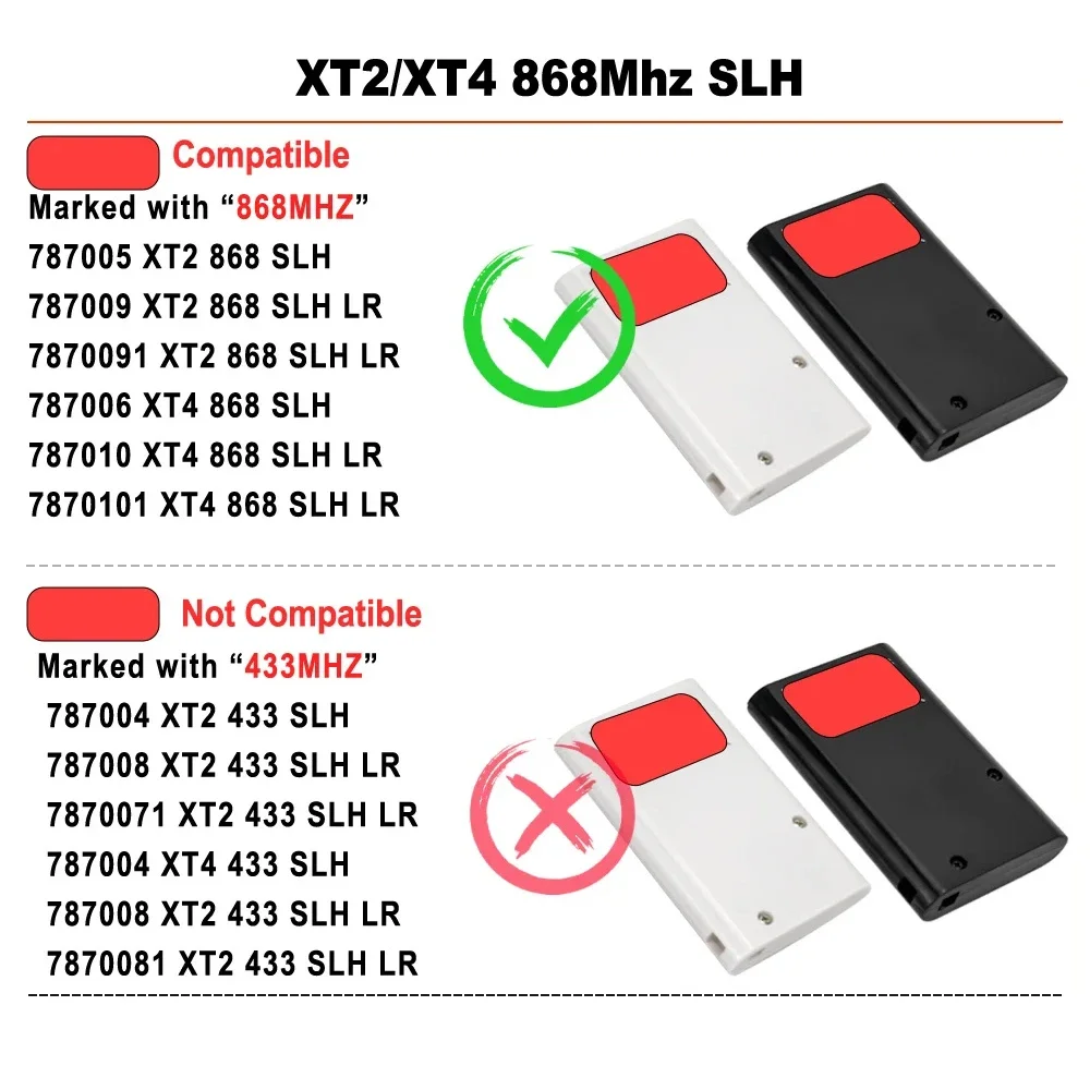 Imagem -03 - Gadoore-remoto para Porta da Garagem Compatível com Frequência Xt2 Xt4 868 Slh lr 868mhz Xt2 Xt4 868 Slh lr