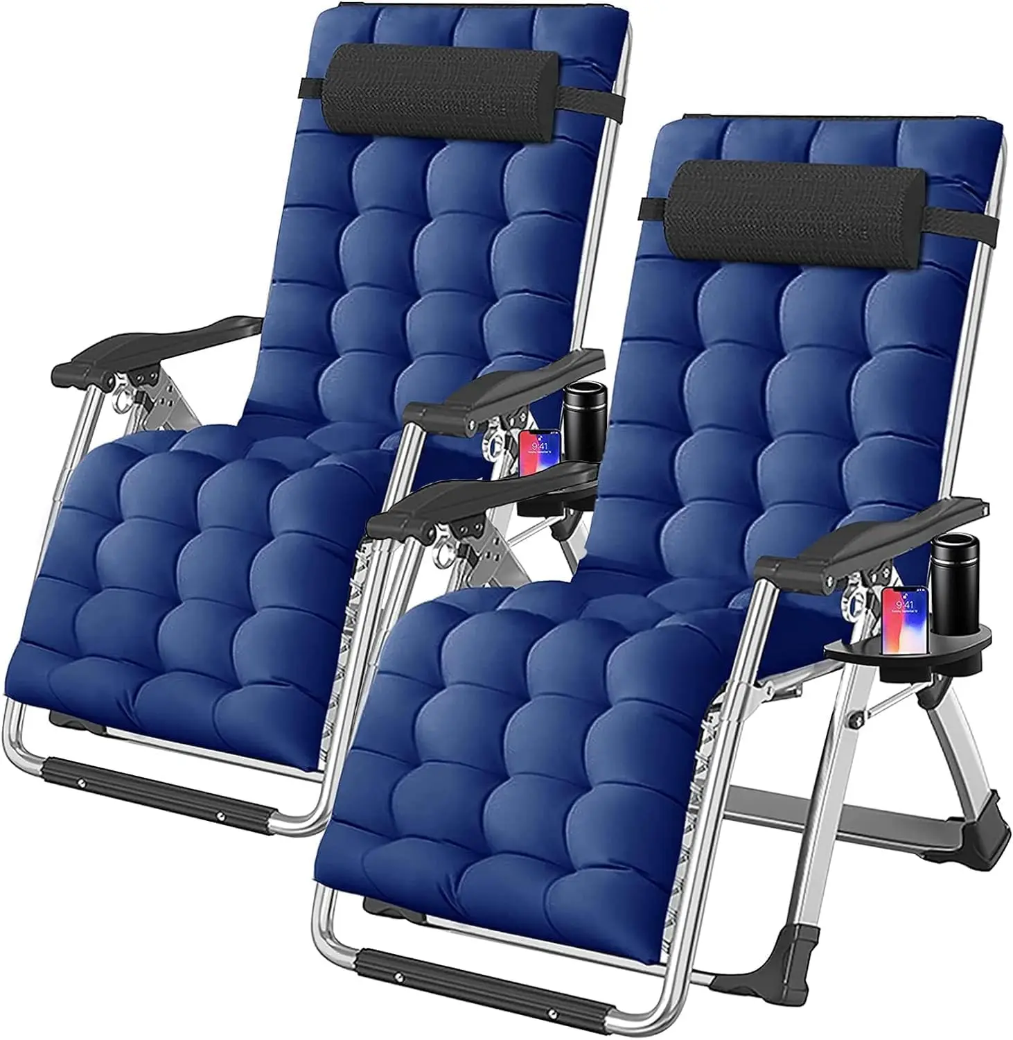 

Lounge Chair Padded Zero Gravity Chair Folding Adjustable Reclining Patio Chairs with Cup Holder, Ergonomic Patio Chairs