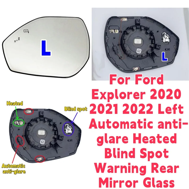 

For Ford Explorer 2020 2021 2022 Left Automatic anti-glare Heated Blind Spot Warning Rear Mirror Glass