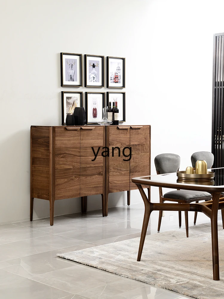 Yjq Minimalist Black Walnut Wooden Liquor Cabinet Living Room Double Door Storage Red Wine Light Luxury Sideboard Cabinet