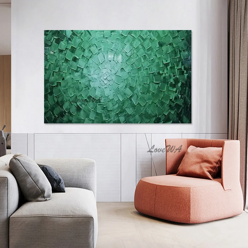 Palette Knife Dark Green Acrylic Textured Abstract Painting Wallpaper Home Decoration Modern Wall Canvas Living Room Pictures