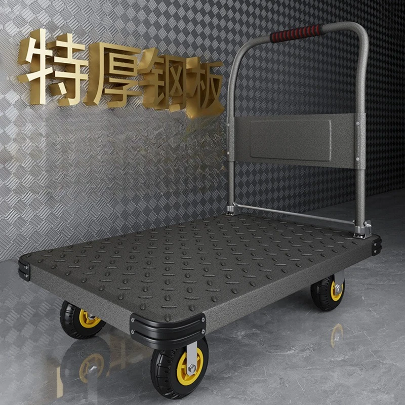Black color thickened steel plate truck trolley pulling goods Durable small trailer Express small trolley handling flatbed