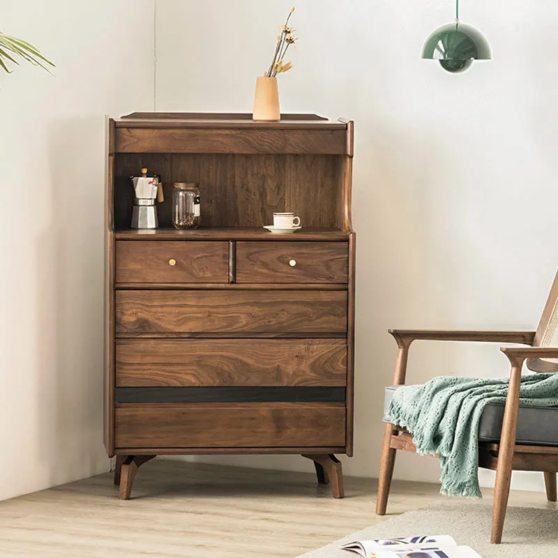 ตู้แต่งตัวไม้เนื้อแข็งวอลนัทสีดำสไตล์นอร์ดิก โต๊ะเครื่องแป้ง ที่เก็บของอเนกประสงค์สไตล์มินิมอลที่ทันสมัย