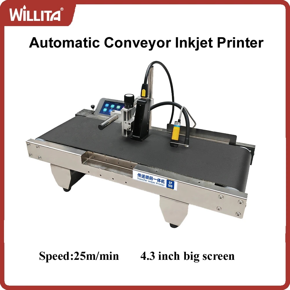 Willita Online automatische inkjetprinter met mini-transportband Inkjetprinter 12,7 mm of 25,4 mm beschikbaar voor kunststof metaal