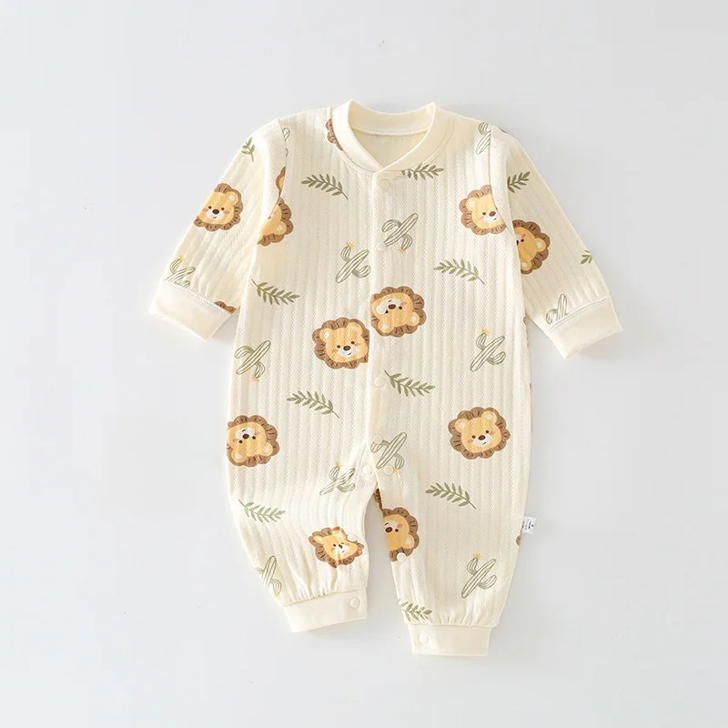 0-12M Newborn Long Sleeve Jumpsuit Autumn Cartoon Lion Print One Piece Cotton Skin Friendly  Baby Soft Romper
