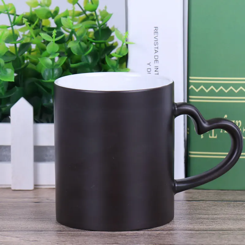 customised coating mug with emogi print 15oz color change coffee black blank sublimation girl magic mugs