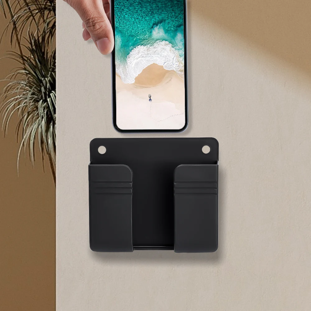 1/4/8pcs Wall Mount Mobile Charging Stand Phone Holder For IPhone Samsung Huawei Lazy Sticky Hanging Remote Control Storage Box