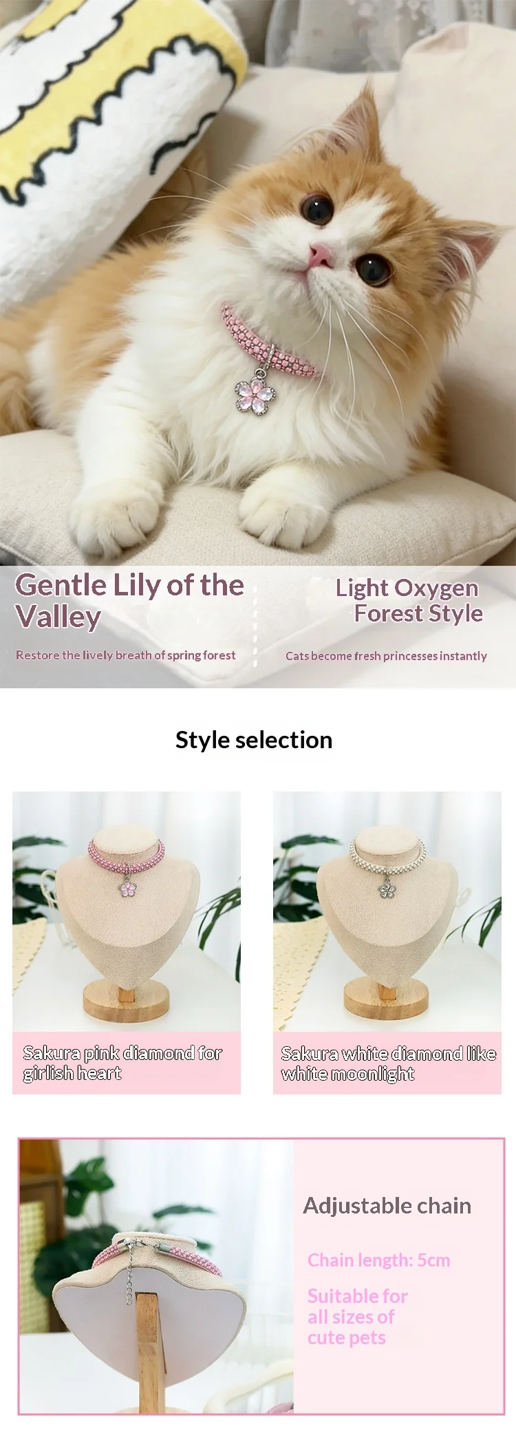 Funkelndes Strass-Haustierhalsband Verstellbarer Blumenanhänger Elastische Katzen- und Hundehalskette Schmuck Niedliches Welpen- und Kätzchen-Accessoire – Detail 1