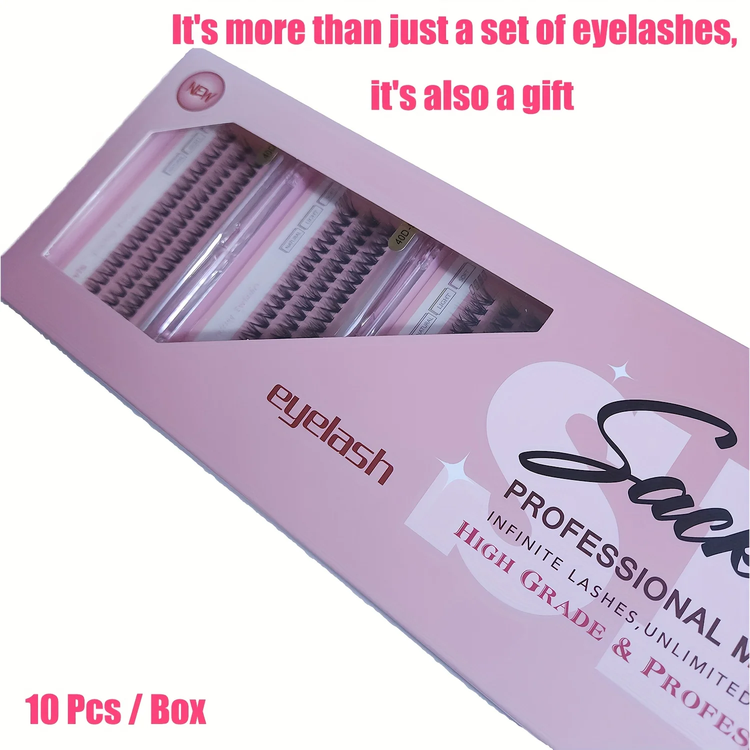 Sackvis 10 صناديق من 40D الرموش الصناعية الوردية 0.07 مم 9/10/11/12/13/14 مم مجموعات الرموش الطبيعية المختلطة #3