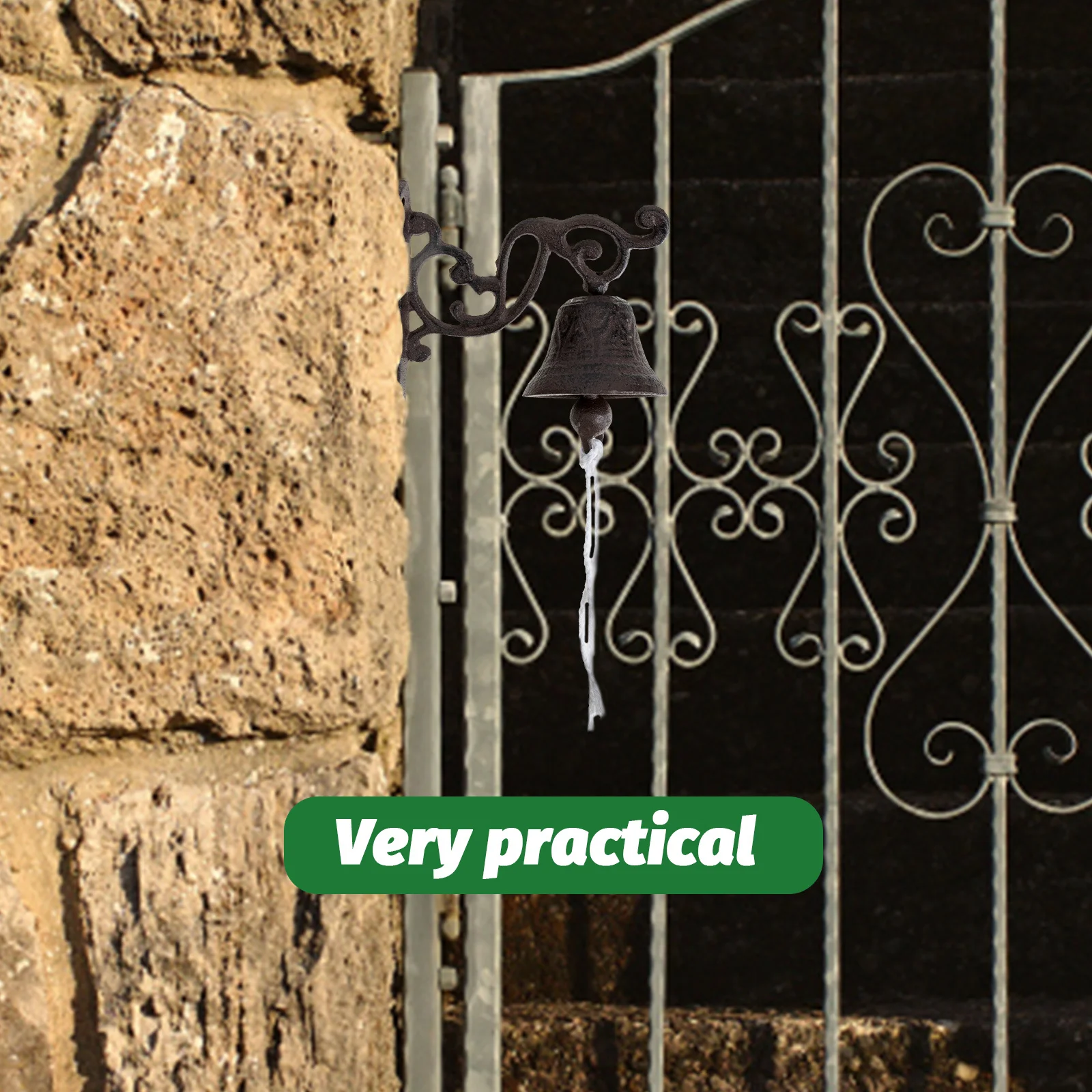 

Iron Doorbell Vintage Style Manually Shaking Wall Hanging Bell for Garden Terrace Cottage Decoration