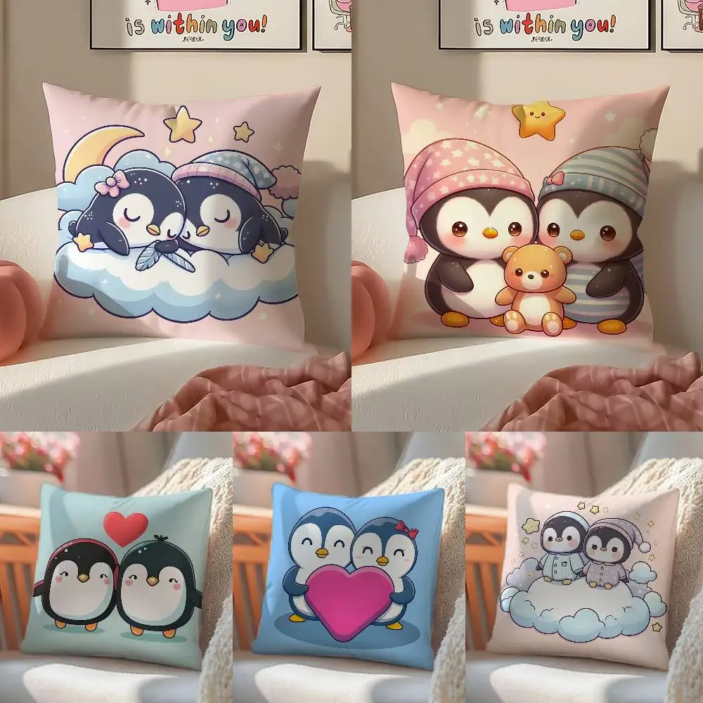 Cute Cartoon Penguin life Pillow Case Anti-dustmite Pillowcase Invisible zipper silky short plush Sofa cushion cover