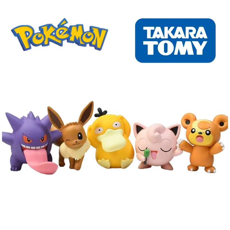 TOMY Pokemon model gashapon children's toy birthday gift Psyduck Gengar Eevee Jigglypuff doll 4CM desktop ornament animation