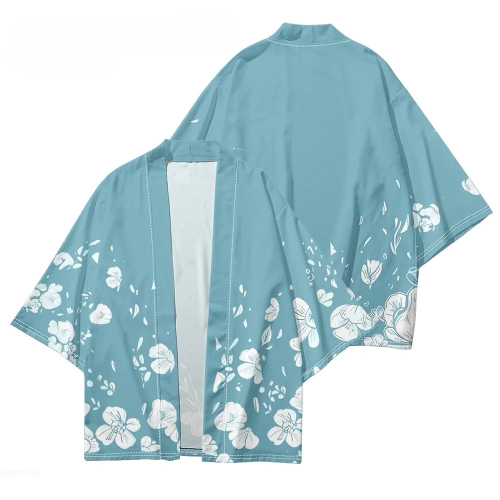 سترة مطبوعة بالزهور الوردية هاوري بيتش يوكاتا موضة كيمونو غير رسمية ملابس الشارع للرجال والنساء ملابس آسيوية كبيرة الحجم #3