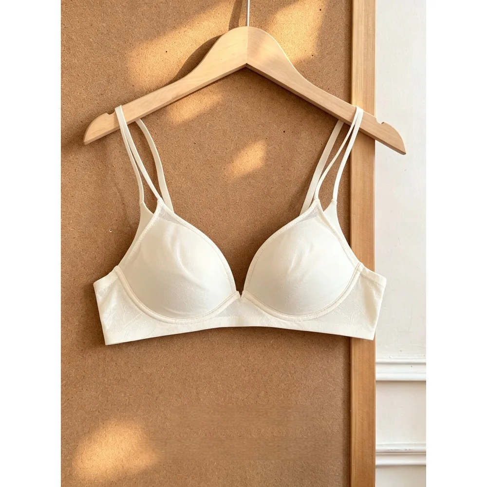 BANERDANNI French Sexy Pure Desire Women Bra Push Up For Small Bust Wire‑Free Thin Strap Padded No Empty Cup Lingerie 32‑38