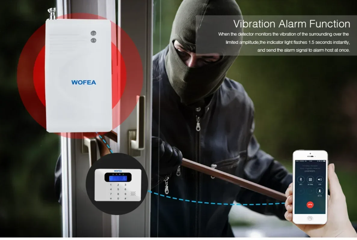 

Беспроводной детектор вибрации для дома, 433 МГц, 1 шт., беспроводная магнитная сигнализация вибрации оконных дверей