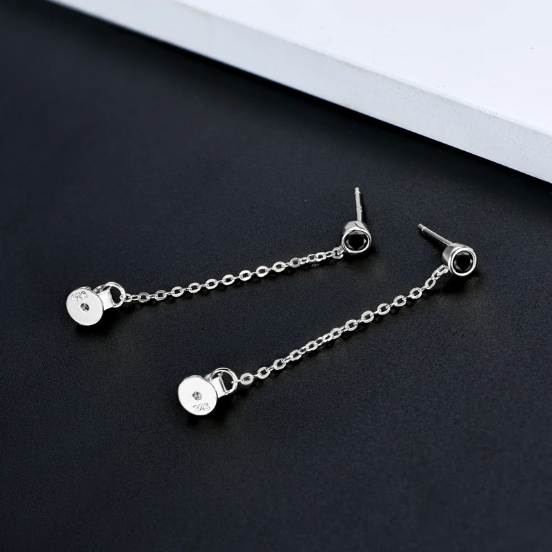 IOGOU 3mm Moissanite Link Chain Drop Earrings for Women 925 Sterling Silver Round Black & White Diamond Ear Stud Wedding Jewelry