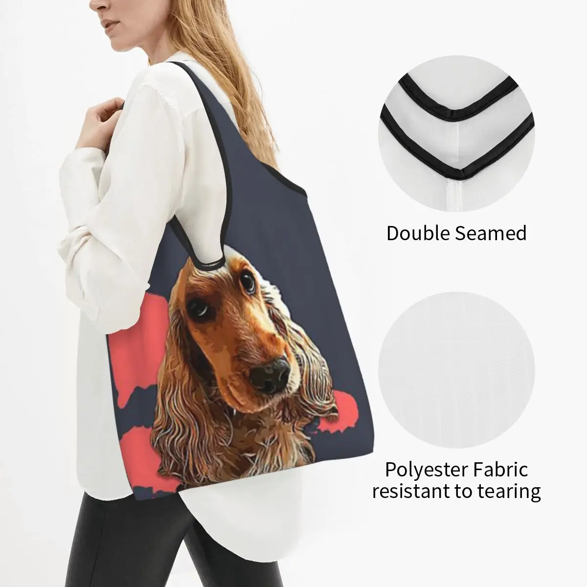 Cocker Spaniel Fun Splash Puppy Dog Portable Tote Shopping Bags Foldable Shopper Bag Grocery Handbag Shoulder Bag