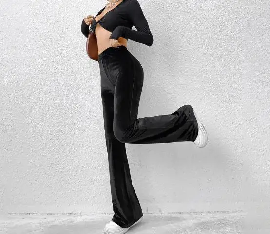 2026 autumn and winter new women's clothing high waisted slim and comfortable micro flared pants velvet casual pants