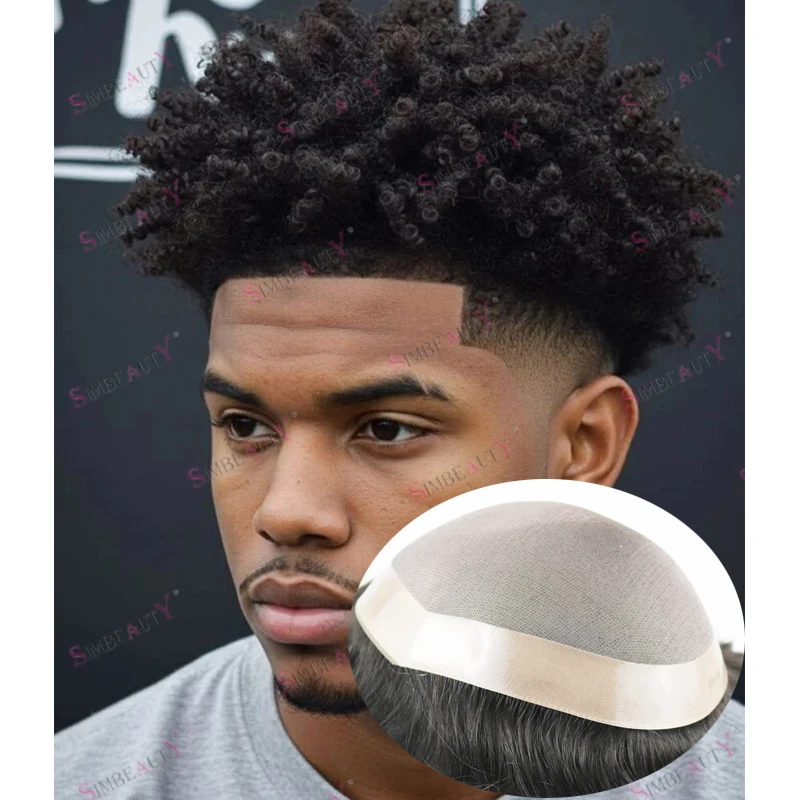 غير قابل للاكتشاف الأفرو الأسود رجل 8 مللي متر غريب مجعد 6 بوصة طويلة دائم 100% الإنسان هاي رجل الباروكات سهلة ارتداء NPU أحادية شبكة BaseMen الشعر المستعار