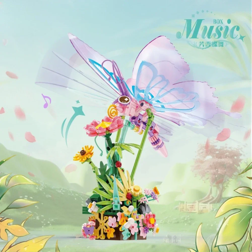 

MOC Jellyfish Butterfly Music Box Octopus Animal with LED Light Creative Construction Toy Set for Kids Gift