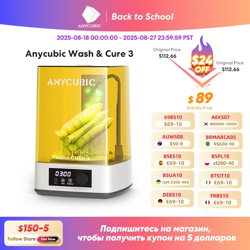 

ANYCUBIC Wash & Cure 3 For Photon Mono 4 LCD SLA 3D Printer Models UV Rotary Curing Resin Cleaning Machine 2 in 1