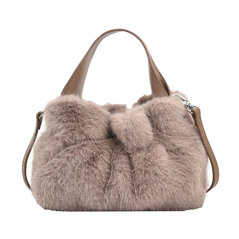 털가방 여성 2023 Fashion Women Faux Fur Handbags Soft Solid Color Plush Cross-Body Portable Winter Warm Designer Casual Lady Handbag