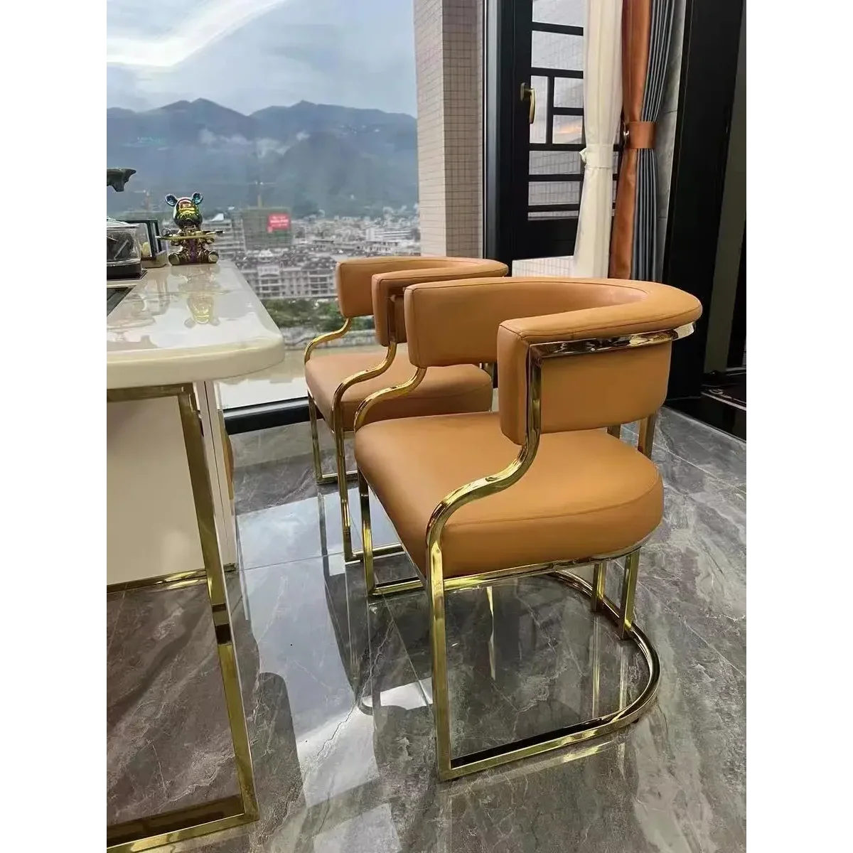 Elegant Home Dining Chairs with Gold Legs, Floor Protectors Waiting Room Chairs Nail beauty salon Chairs