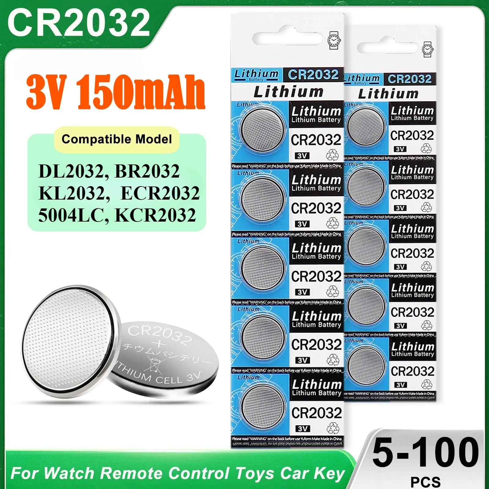 5-100Pcs CR2032 3V Lithium Button Battery CR 2032 DL2032 ECR2032 New Coins Cell Batteries For Watch Remote Control Toys Car Key