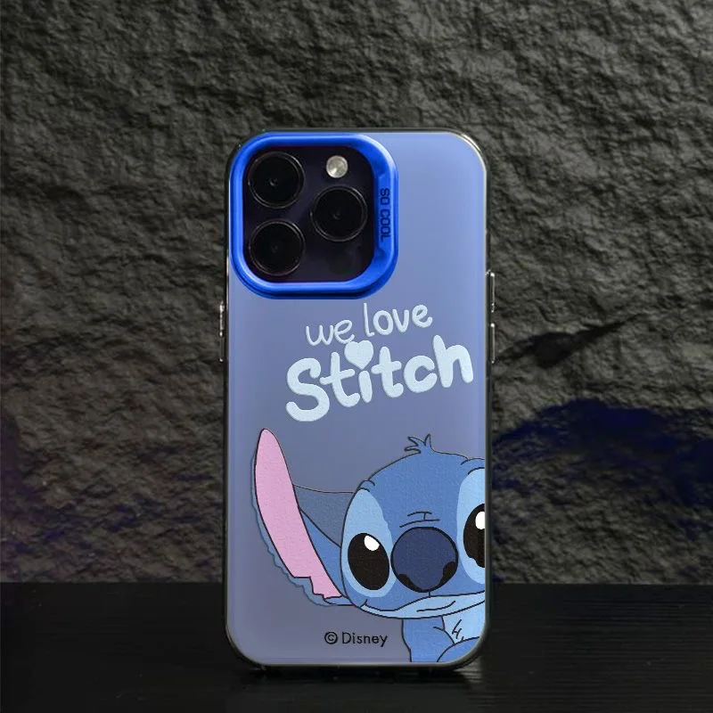 Disney Stitch Angel Cute Cartoon Plastic Lens Frame Fall Shockproof Case For iPhone 15 14 Plus 13 12 11 Pro X Xs Max Cover