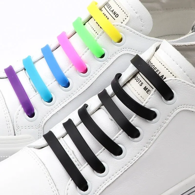 12Pcs Silicone Shoelaces Elastic Laces Sneakers No Tie Shoe Laces Kids Adult Rubber Shoelace Shoes Accessories