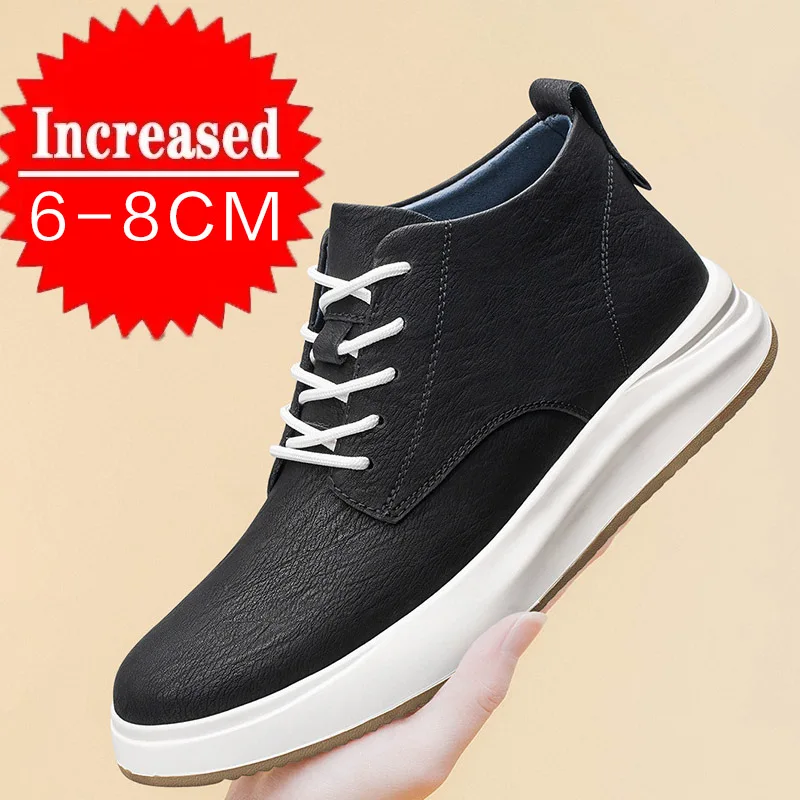 Chaussures de sport décontractées en cuir véritable pour hommes, nouvelles chaussures rehaussantes 8cm 6cm, chaussures invisibles améliorant la hauteur, baskets d'élite pour hommes
