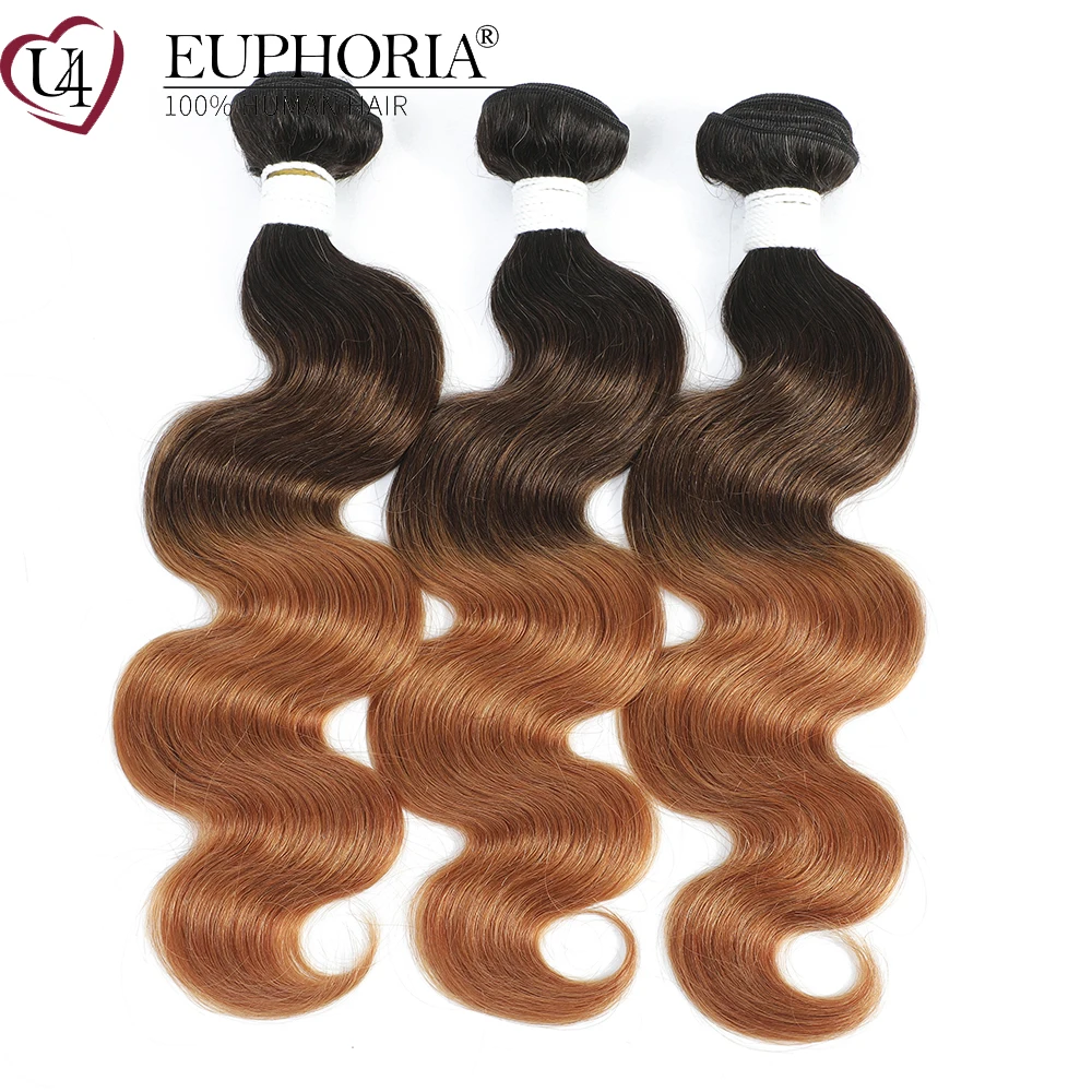 

Ombre Colored Body Wave Hair Bundles Brazilian Remy Human Hair 3/4 Bundles Deal Brown Blonde Hair Weaving Extension EUPHORIA