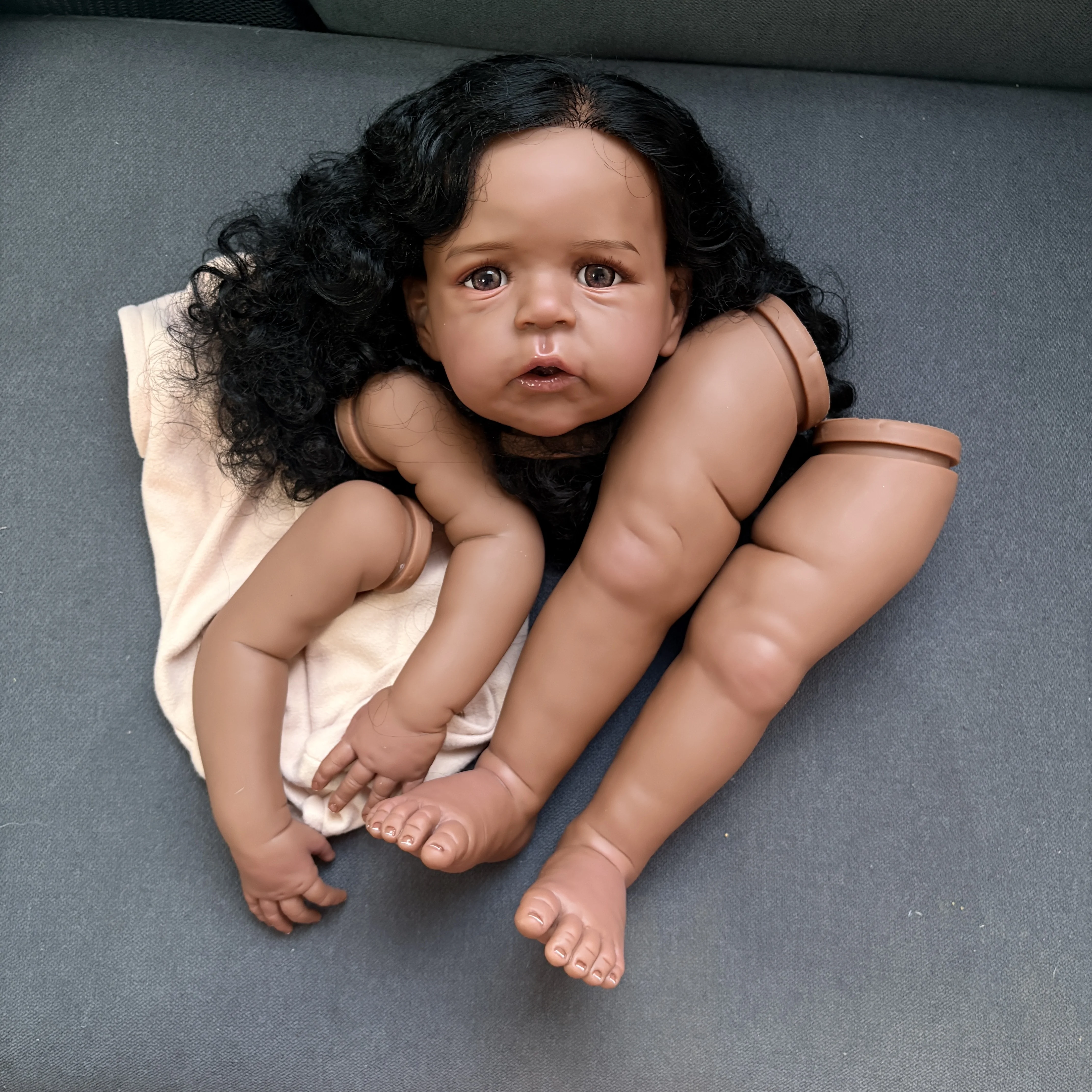 24inch Reborn Sandie with Dark Skin Toddler Doll Kit Already Painted Soft Touch Flexible Doll Parts Collectible Art Doll