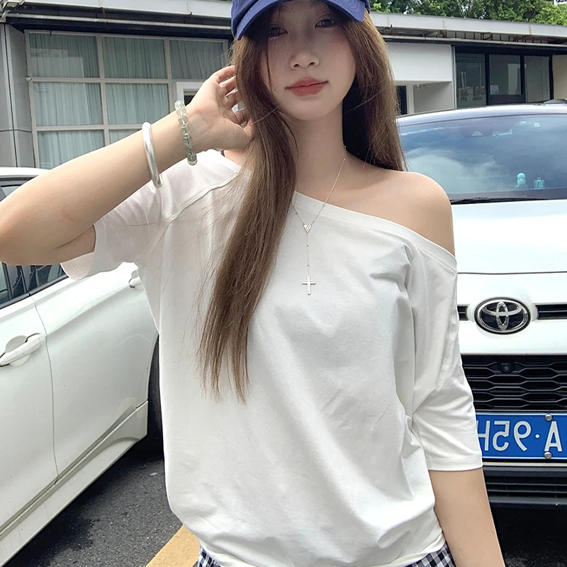 Summer Fashion Chic Off-shoulder Short Sleeve Loose Casual T-shirt For Women