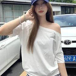 Summer Fashion Chic Off-shoulder Short Sleeve Loose Casual T-shirt For Women