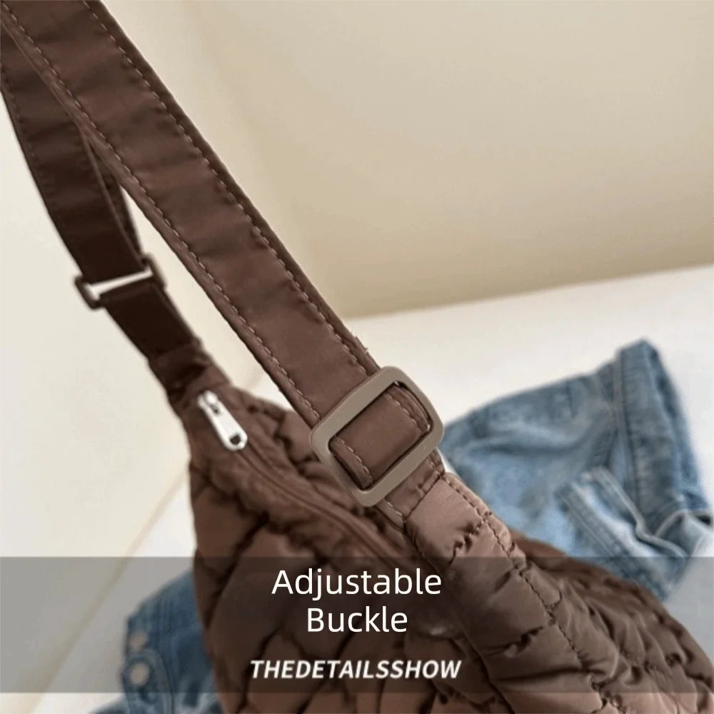Grid Quilted Puffer Shoulder Bag Adjustable Strap Solid Padded Crossbody Satchel Bag Nylon Large Capacity Underarm Bag Ladies view 4