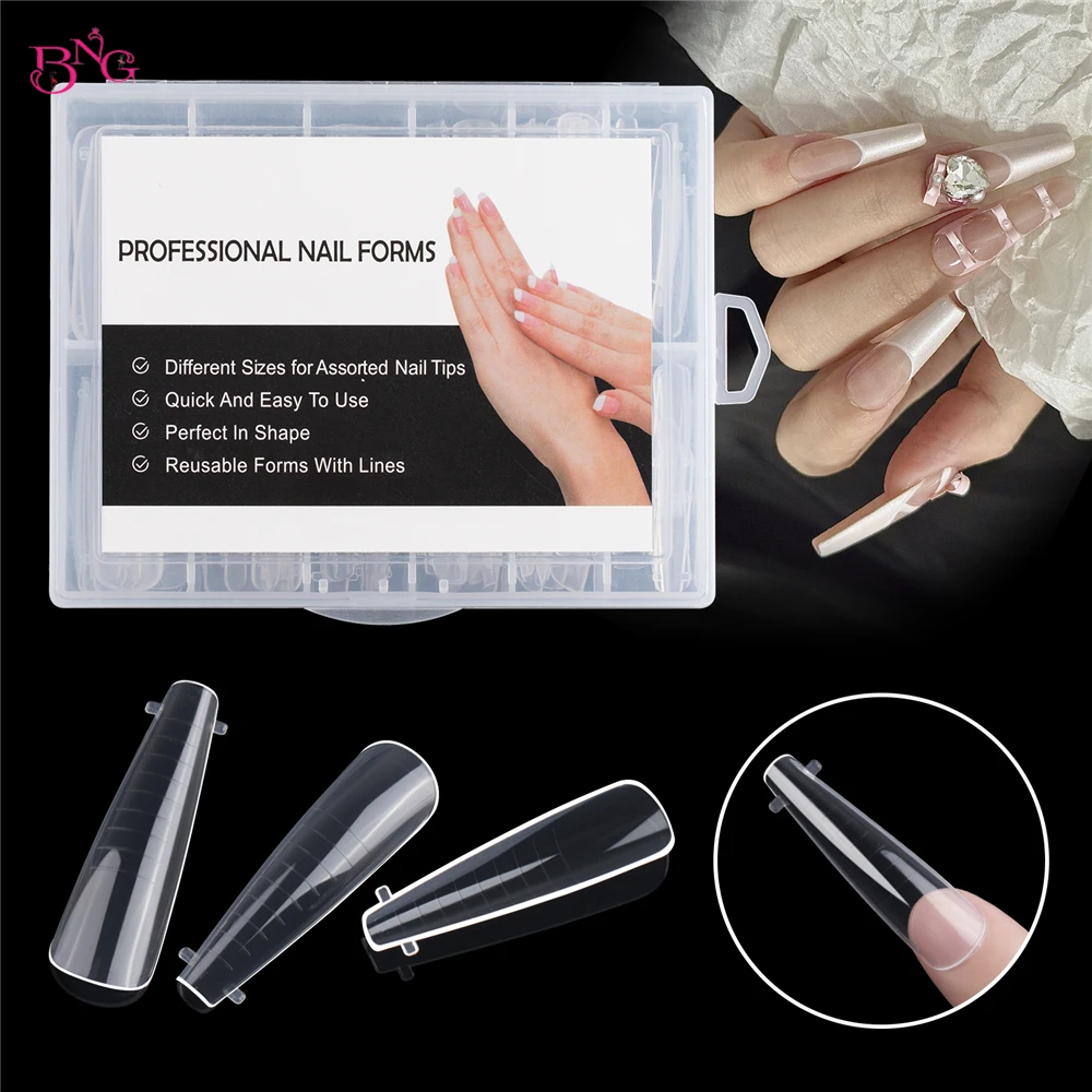 BNG 60/120PCS Russian Almond Coffin Nail Extension Forms stampi per unghie acriliche Dual Form per la costruzione di forme superiori in Gel UV stampi superiori