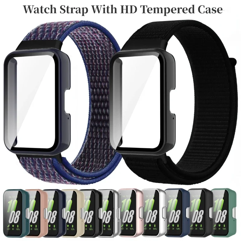 Nylon Strap with Tempered Case for Samsung Galaxy Fit 3 Comfortable Breathable Replacement Wristband for Samusng Galaxy Fit 3
