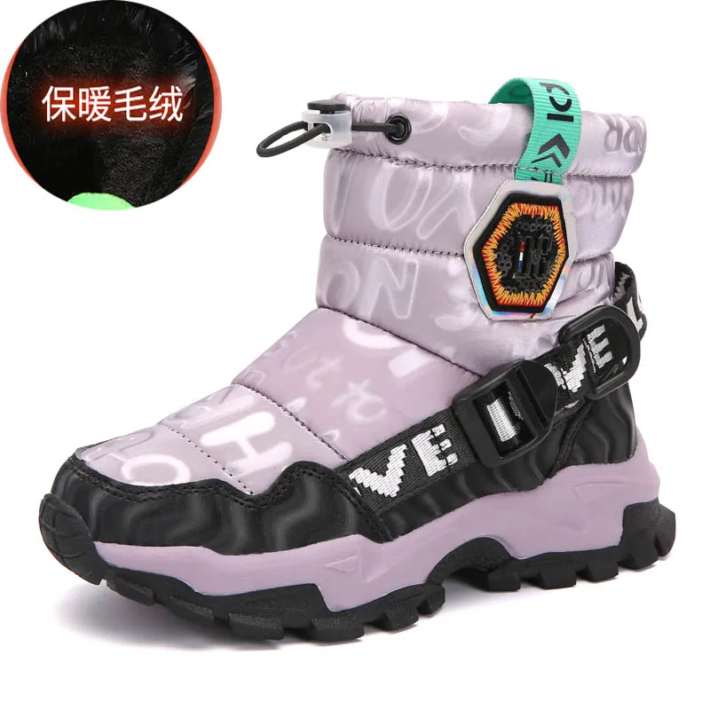 Winter Kinderen Snow Warm Laarzen Bont Schoenen Jongens Sneaker Rubber Schoen Mode Kinderen Schoenen Waterdichte Leren Laarzen Kids