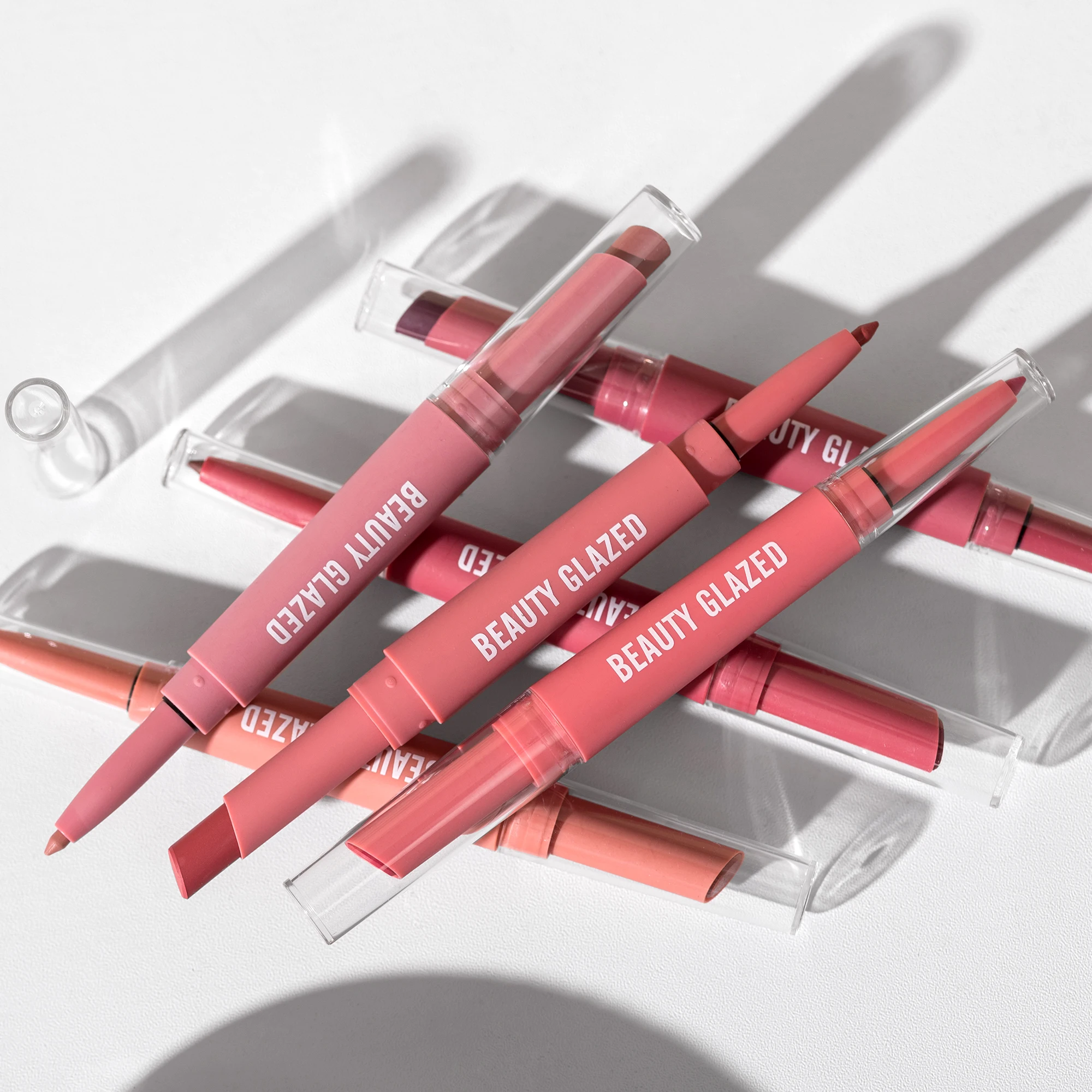6 สี Double-ended Non-stick Cup ลิปสติกติดทนนาน Lip Liner เม็ดสีสูงกันน้ําผู้หญิงของขวัญ
