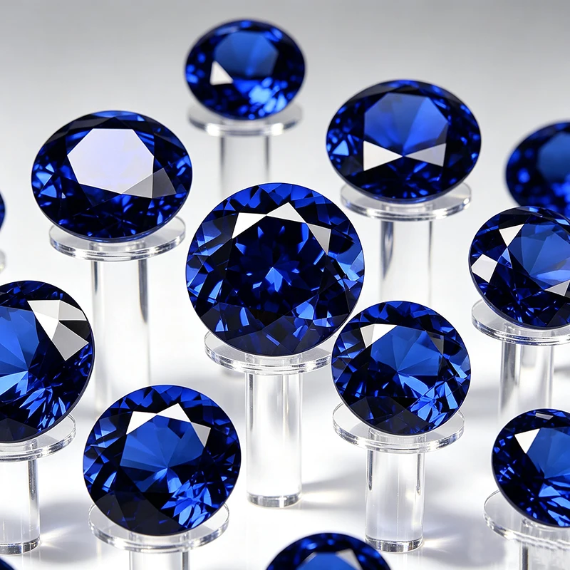 Lab Grown Sapphire Gemstone 3.0mm-12.0mm Top Round Cut Royal Blue Color Created Sapphire Stone with AGL Certificate
