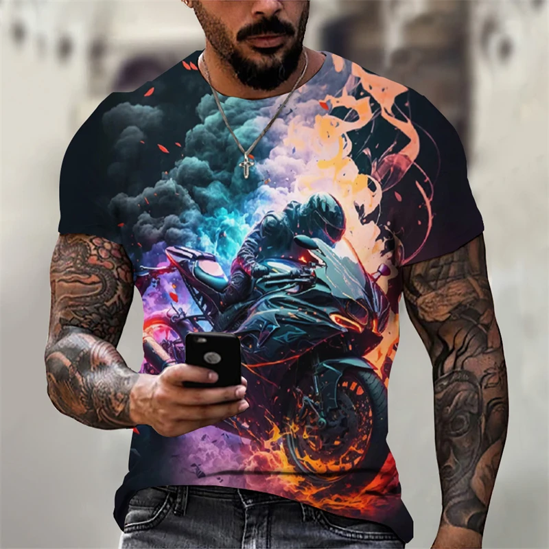 New Cool Motorcycle 3D Printed T-Shirt Men Women Chilren Fashion Short Sleeve Colours Pattern Boys Casual Unisex Streetwear Tees