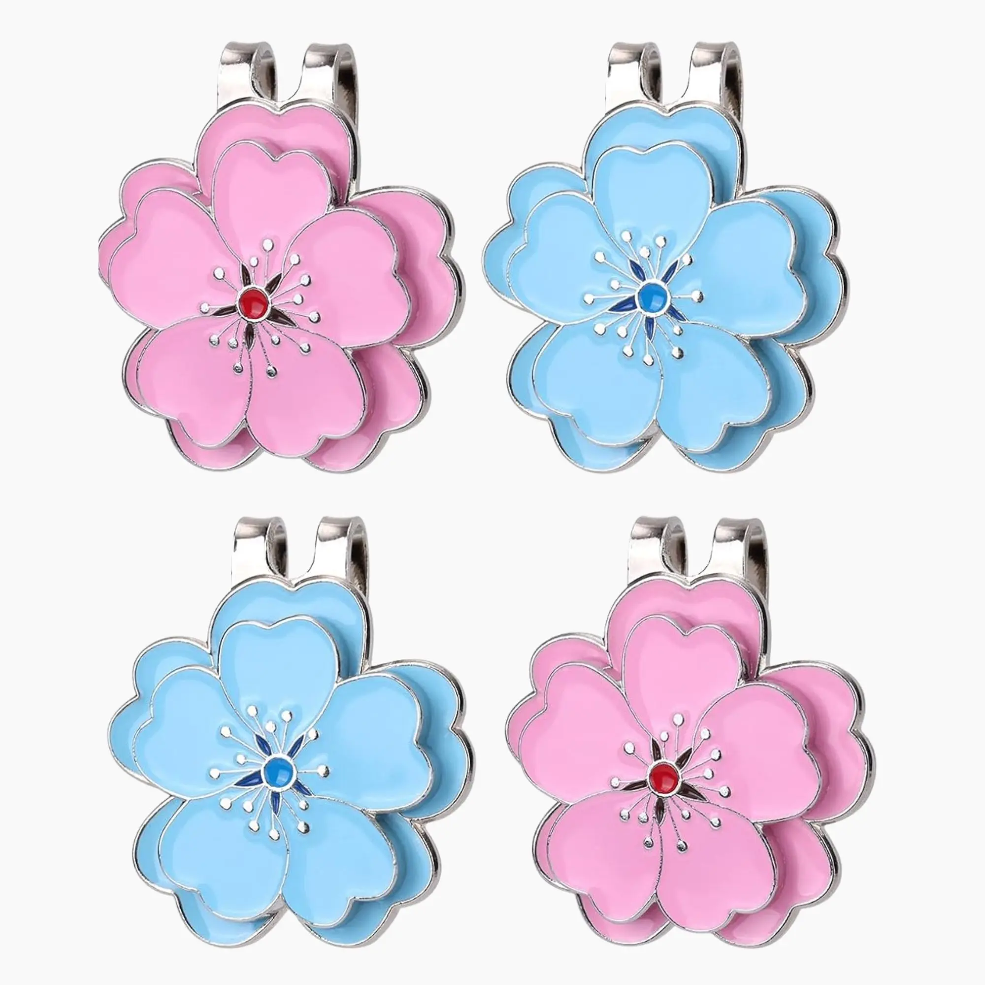

4 counts Magnetic Golf Ball Marker with Hat Clip Golf Marker Magnet Hat Clip Set sakura Shape Ball Bag ,Christmas Accessories