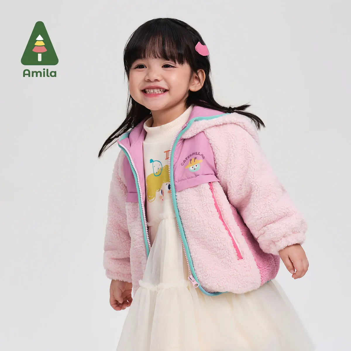 

Amila Baby Cardigan 2024 Winter New High Quality Boys And Girls Polar Fleece Contrast Color Hooded Warm Loose Children‘s Jacket