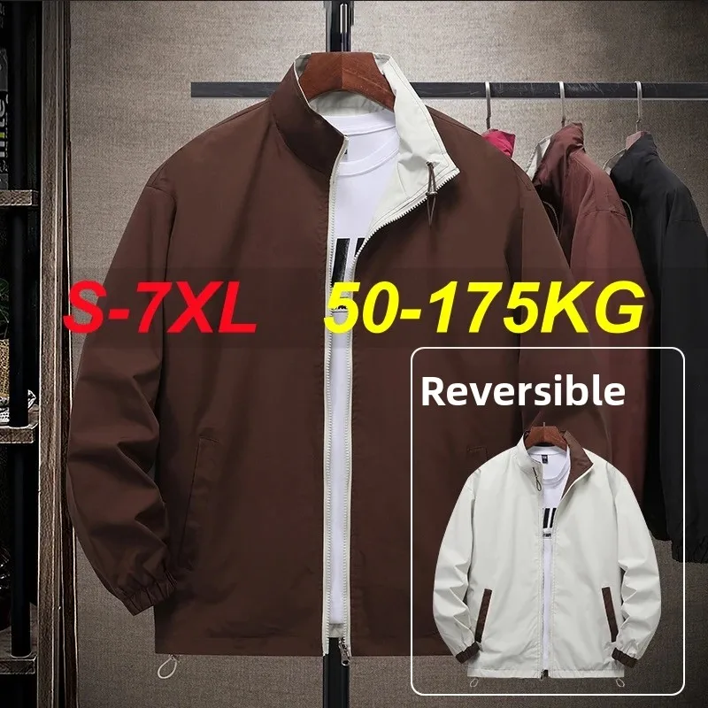 

Big Size 175kg Men's Clothes Baseball Jacket Zipper Up Oversized Jacket Men Double Side Wear Vintage Coat Male Large 6xl 7xl