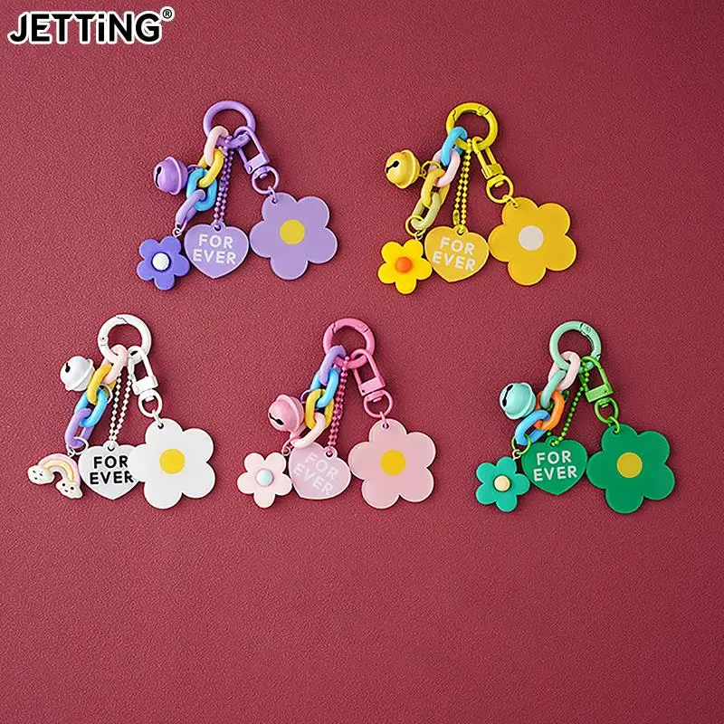 Creative Candy Color Flower Heart Pendant Keychain Cute Small Flower Key Ring Bag Pendant Accessories