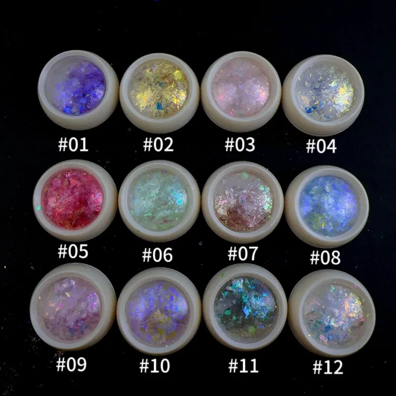 1box Shiny Mermaid Opal Powder Nail Glitter Aurora Chameleon Yuki Rainbox Nail Sequins Powder Unicorn Mirror Aurora Opal Powder