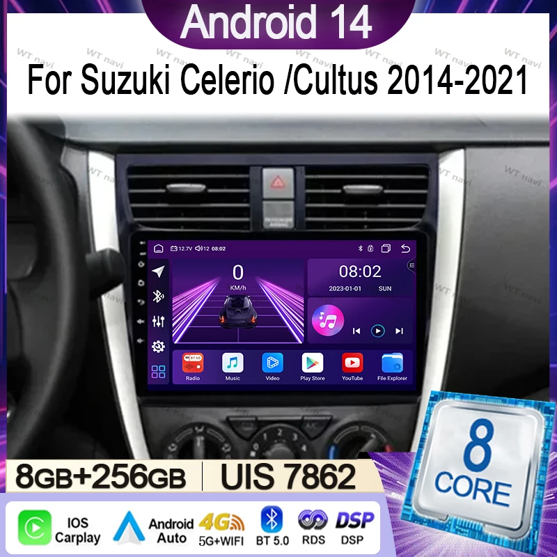 

Car Radio For Suzuki Celerio Cultus 2014 - 2021 Multimedia Video Player Navigation GPS Android 14 wireless Carplay Android Auto